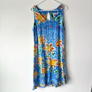 Jams World Kiyoshi Sunflower Dress Vintage Blue Yellow Floral Hawaiian Beach